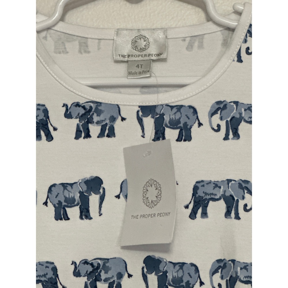The Proper Peony Elephant Print Ruffle Hem Pima Cotton Dress 4T NEW - Picture 3 of 6